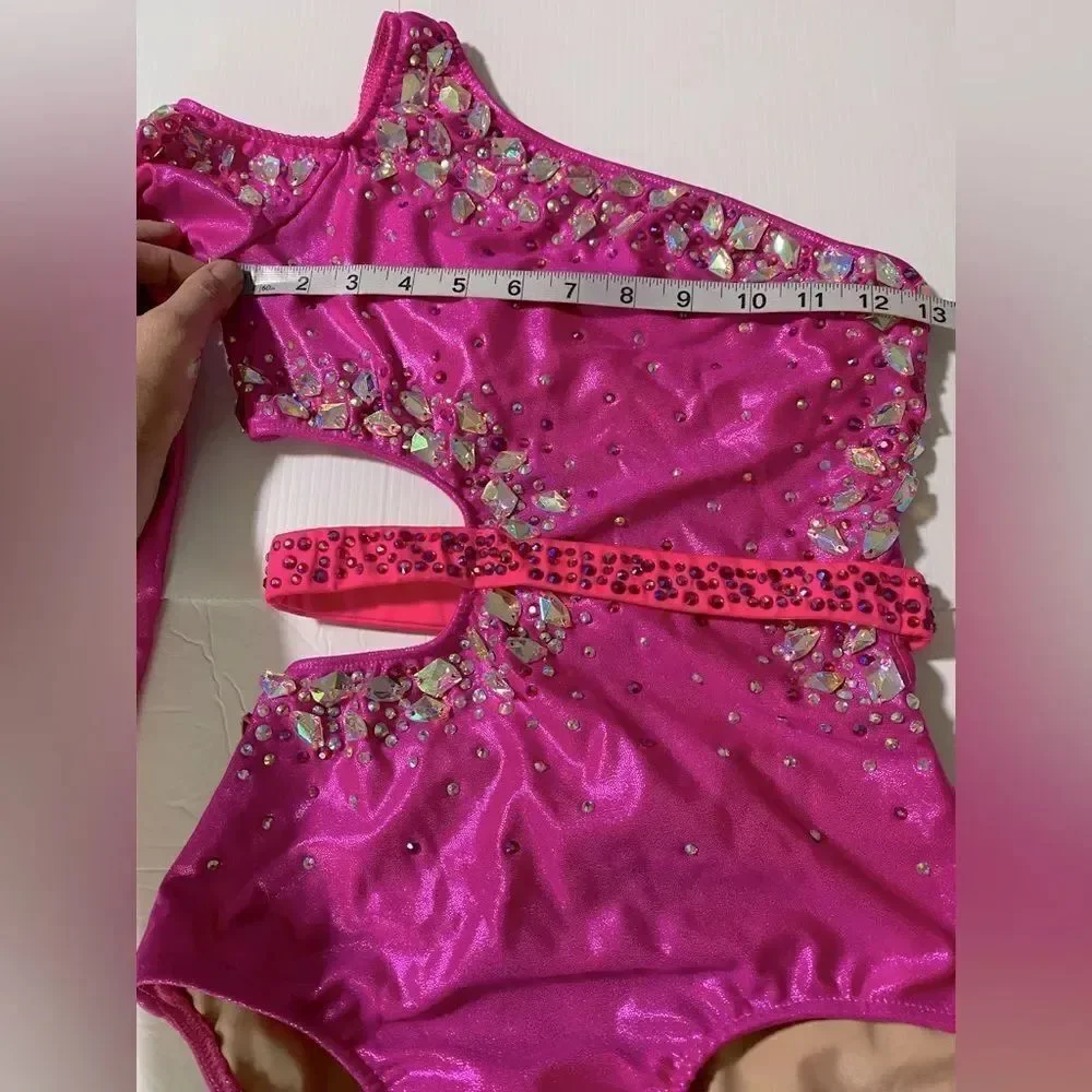 Glamour solo dance costume hot pink sassy contemporary jazz bling SA-Small adult
